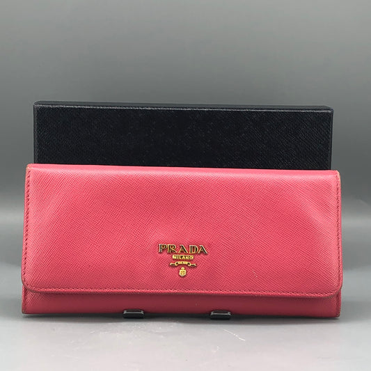 Prada Pink Saffiano Leather Flap Long Wallet