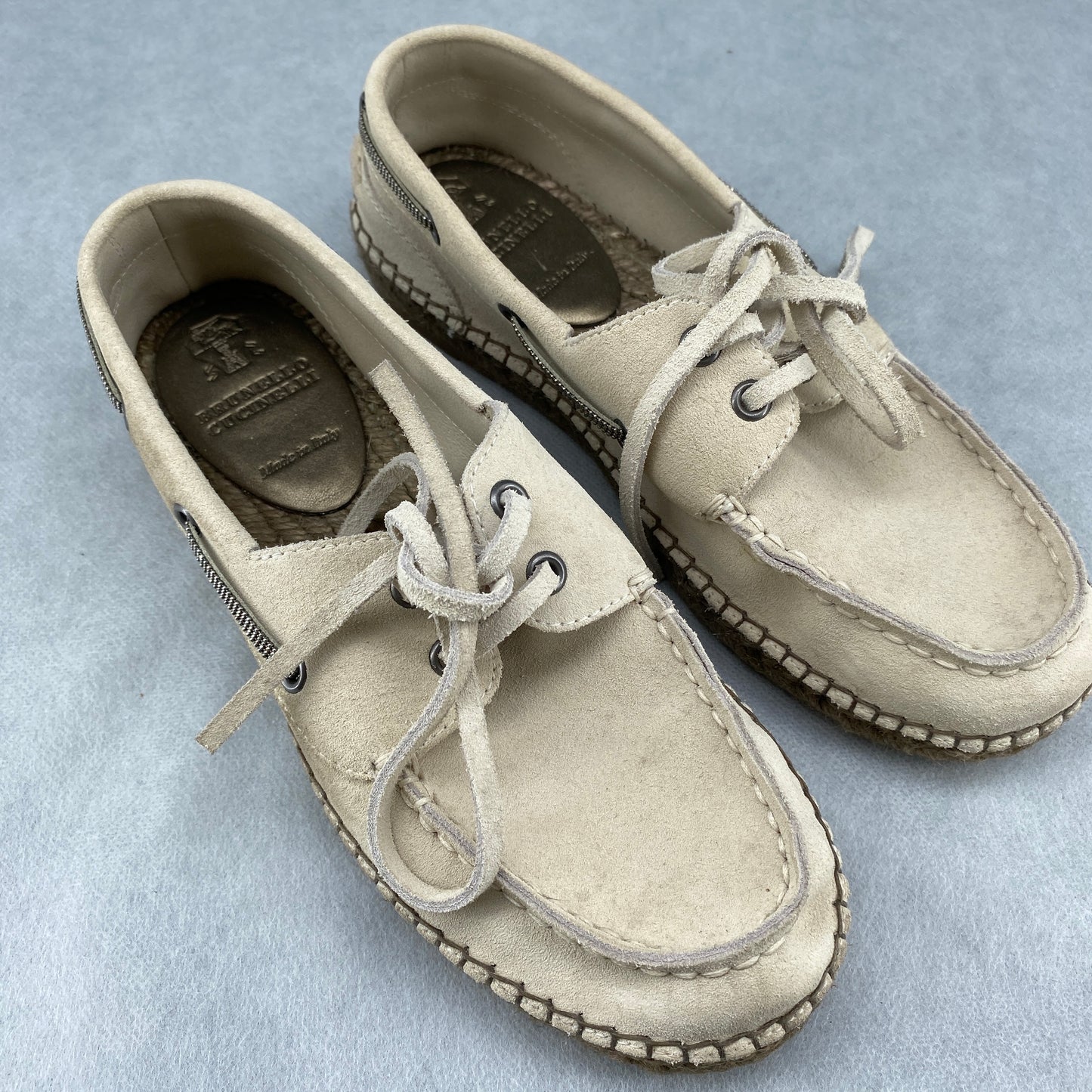 Brunello Cucinelli Women's Beige Suede Boat Espadrilles Size 36