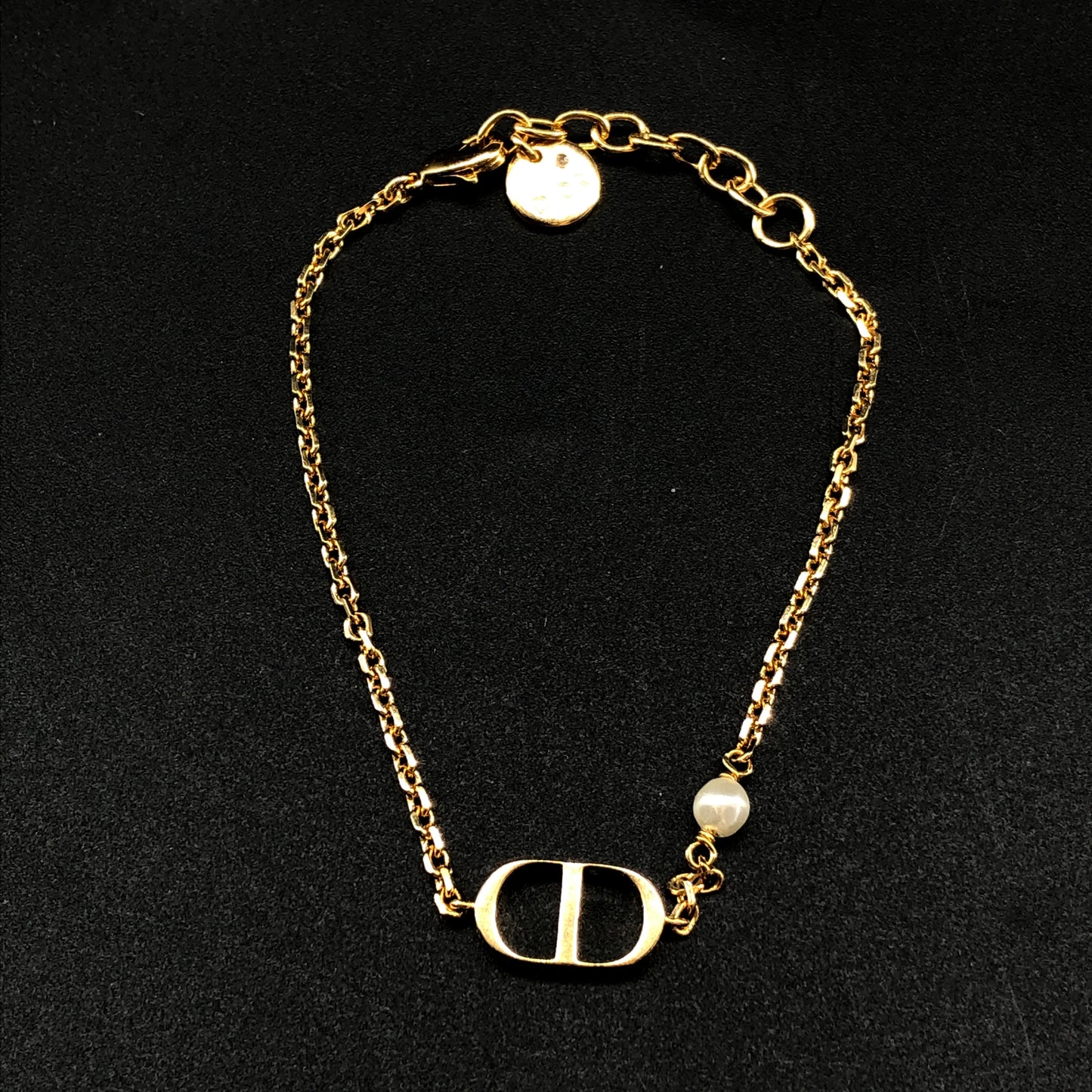 Christian Dior Gold-Tone CD Logo &  Pearl Bracelet