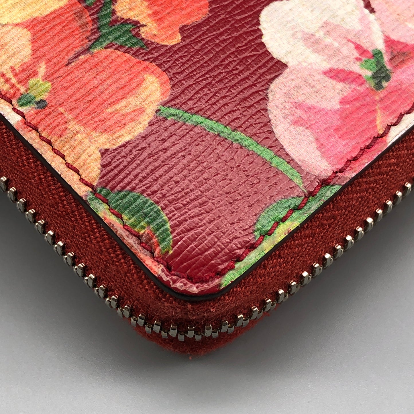Gucci Red Floral Print Zip Around Long Wallet