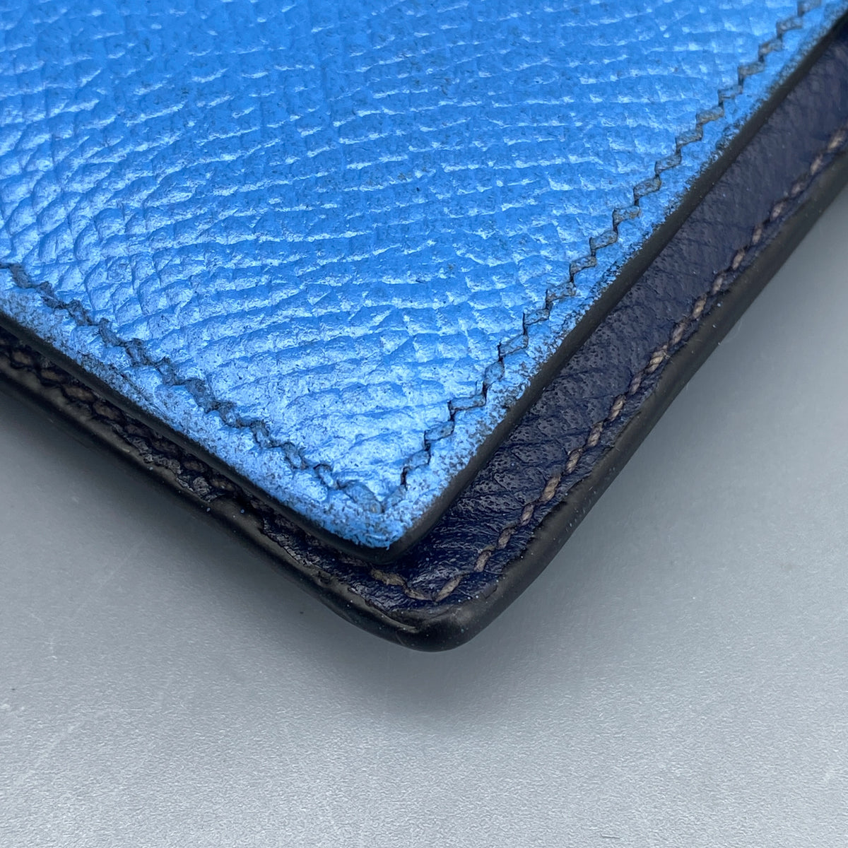 Hermes Bearn Compact Wallet Light Blue & Navy Leather