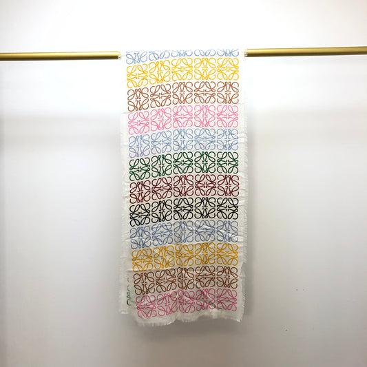 Loewe Beige Multi-Color Anagram Logo Scarf 194*42 cm