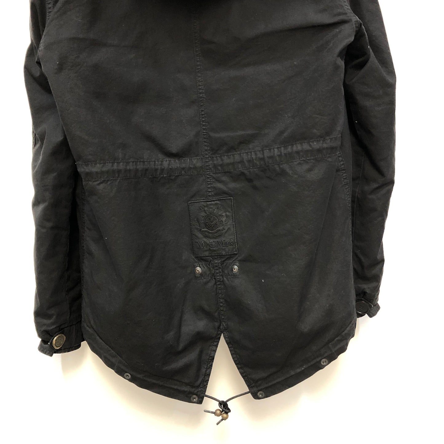 Mr & Mrs Black Fur Hood Short Parka Coat L