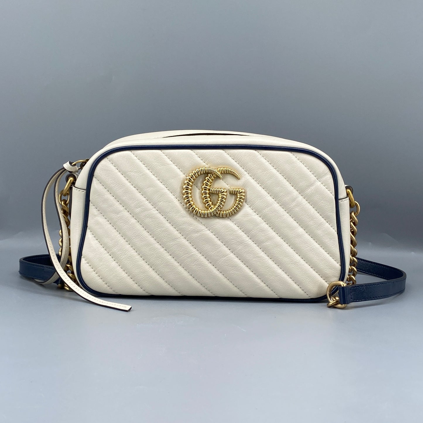 Gucci GG Marmont Chain Shoulder Bag Mystic White Blue Agata