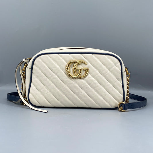 Gucci GG Marmont Chain Shoulder Bag Mystic White Blue Agata