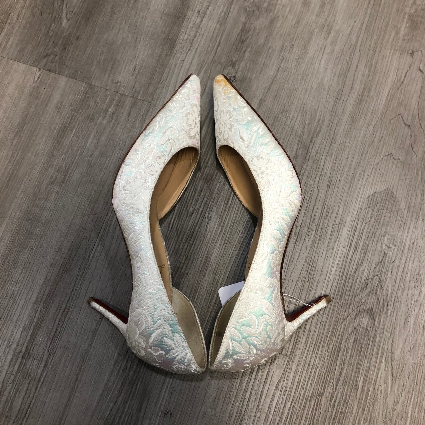 Christian Louboutin Women's Iridescent Lace Pointed Toe Stiletto Pumps Shoes 36 Ivory