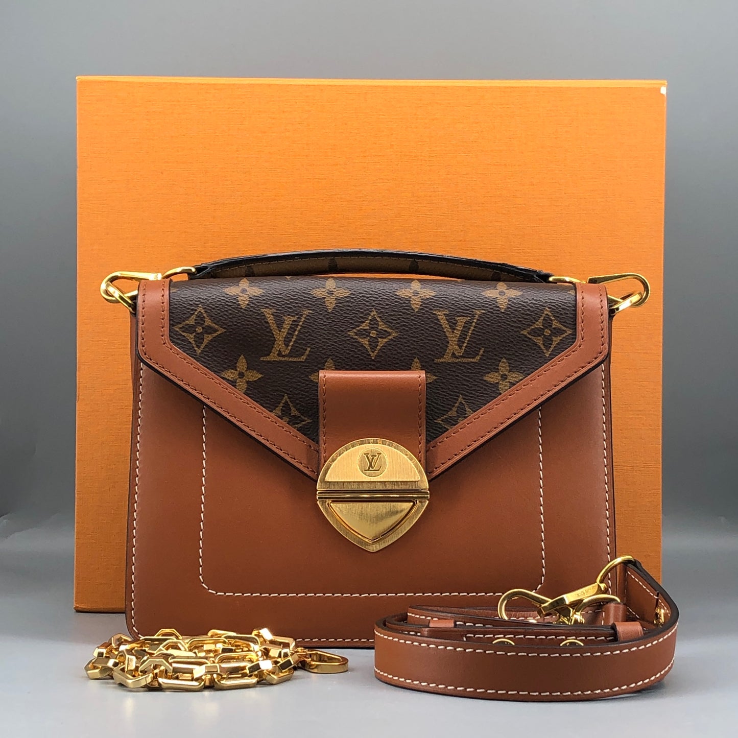 Louis Vuitton Monogram & Leather Biface Crossbody Bag Brown
