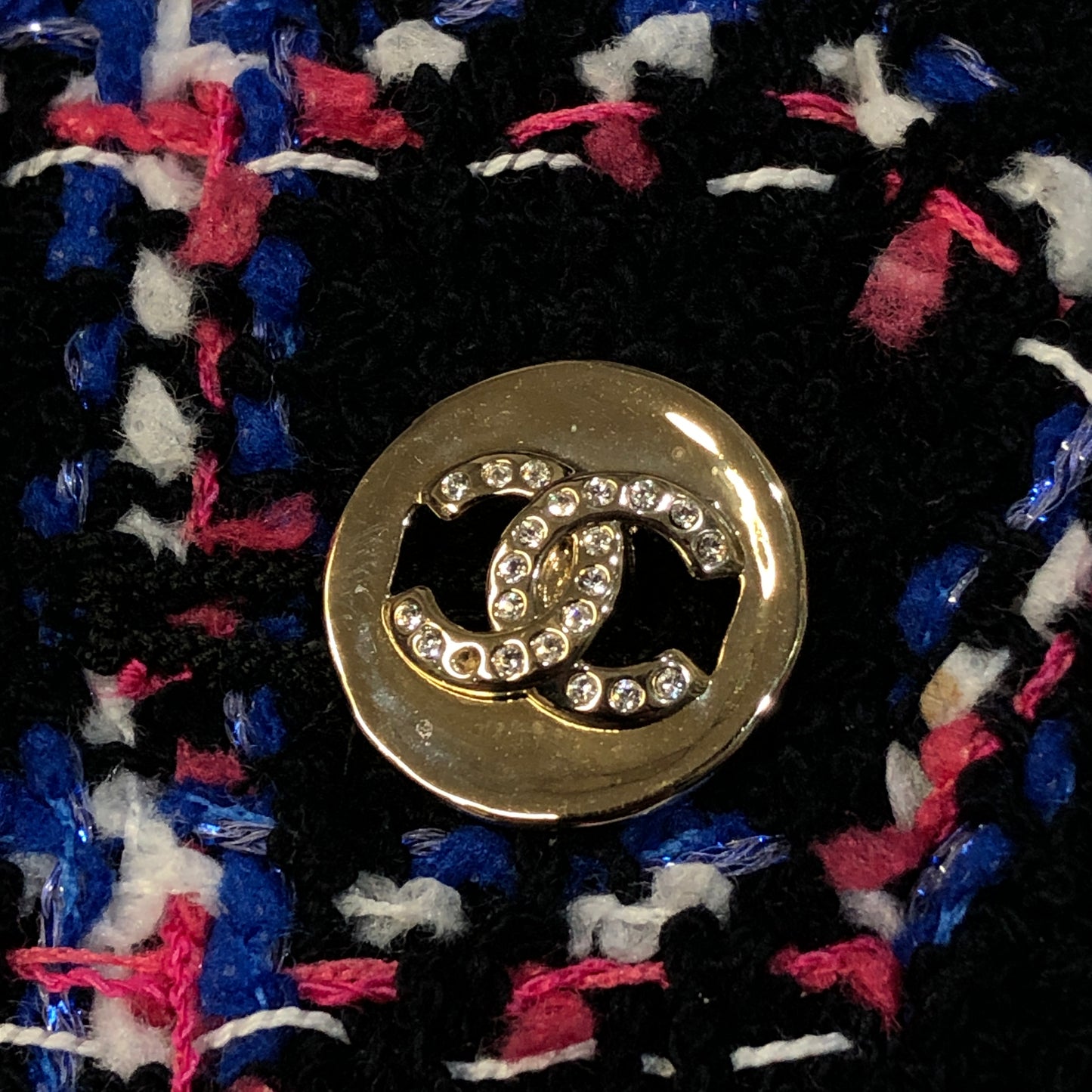 Chanel Black Multicolor Plaid Tweed Jacket, CC Metal Buttons Size 38