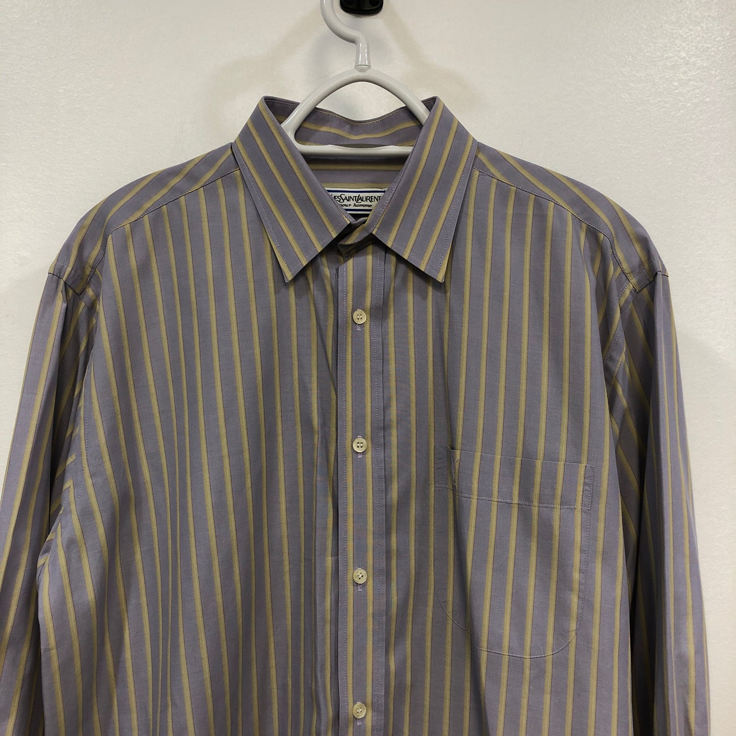 Saint Laurent Lavender & Light Yellow Striped Cotton Button-Down Shirt