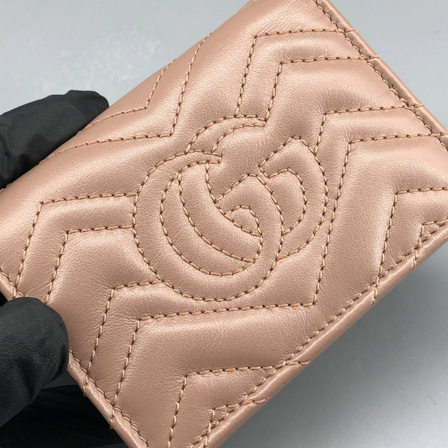 Gucci GG Marmont Chevron Quilted Compact Bifold Wallet Dirty Pink