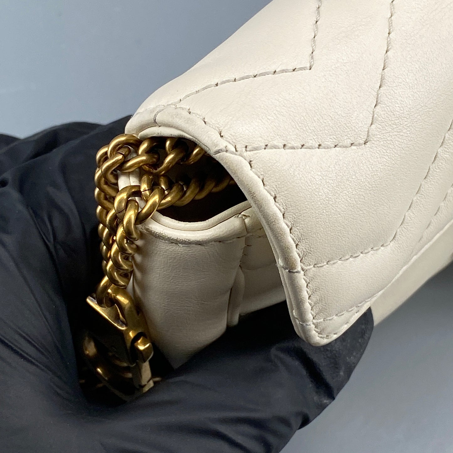 Gucci Cream Leather GG Marmont Mini Shoulder Bag
