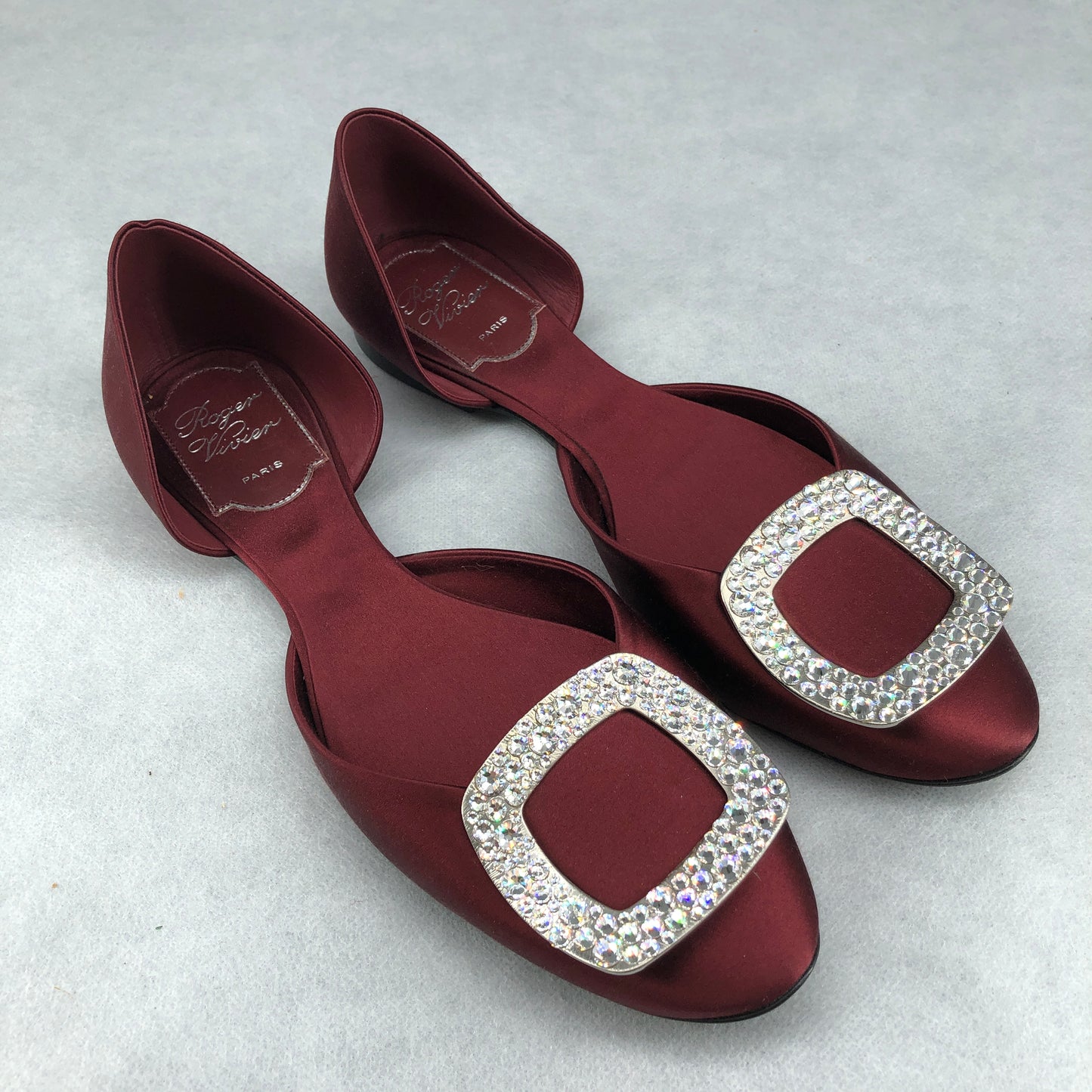 Roger Vivier Women's Crystal Buckle D'Orsay Flats 36 Wine Red