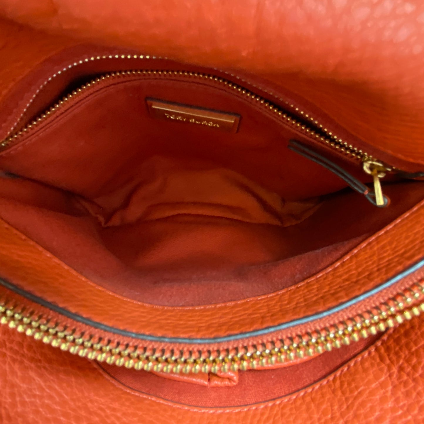 Tory Burch Orange Pebbled Leather Double T Logo Flap Chain Shoulder Bag