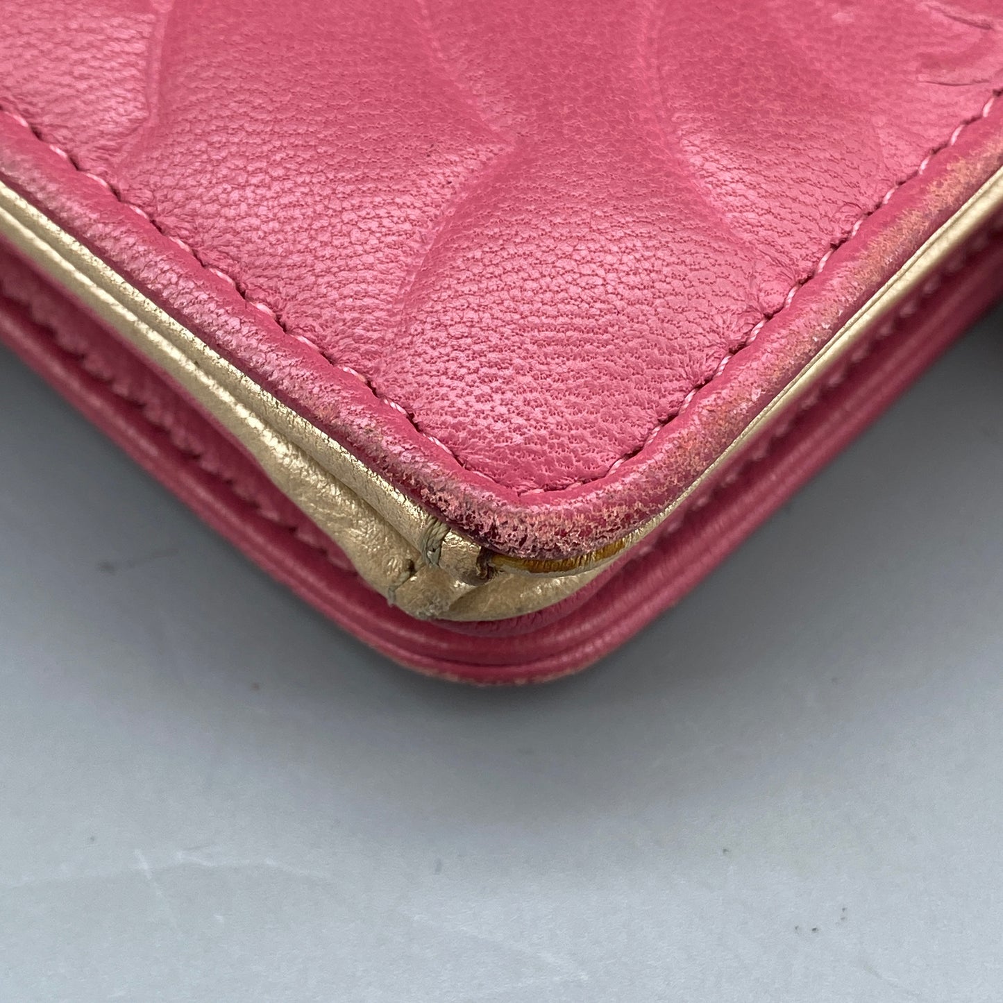 Chanel Pink Camellia Embossed Leather Flap Wallet