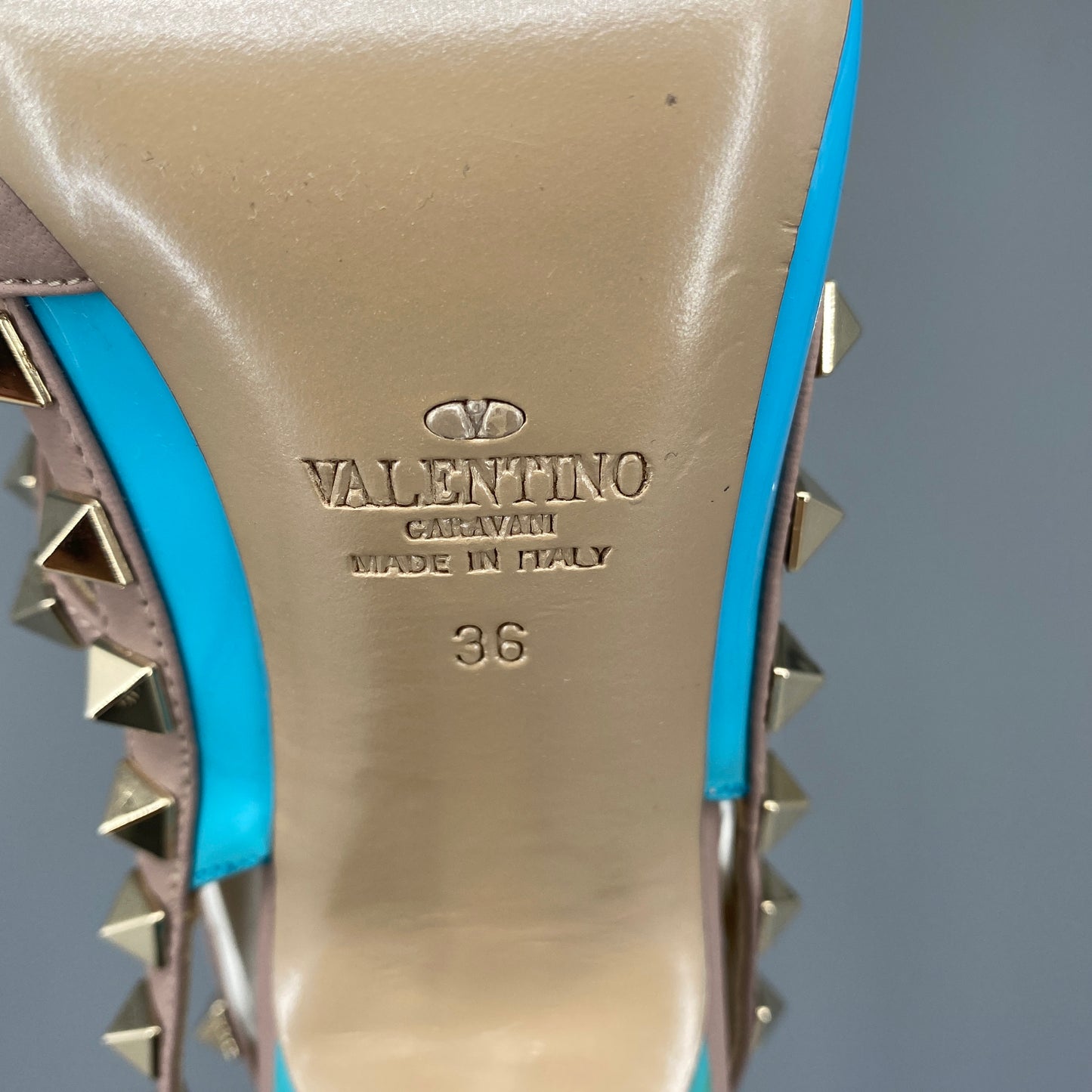 Valentino Women’s Light Blue Rockstud Pointed Toe High Heels Shoes