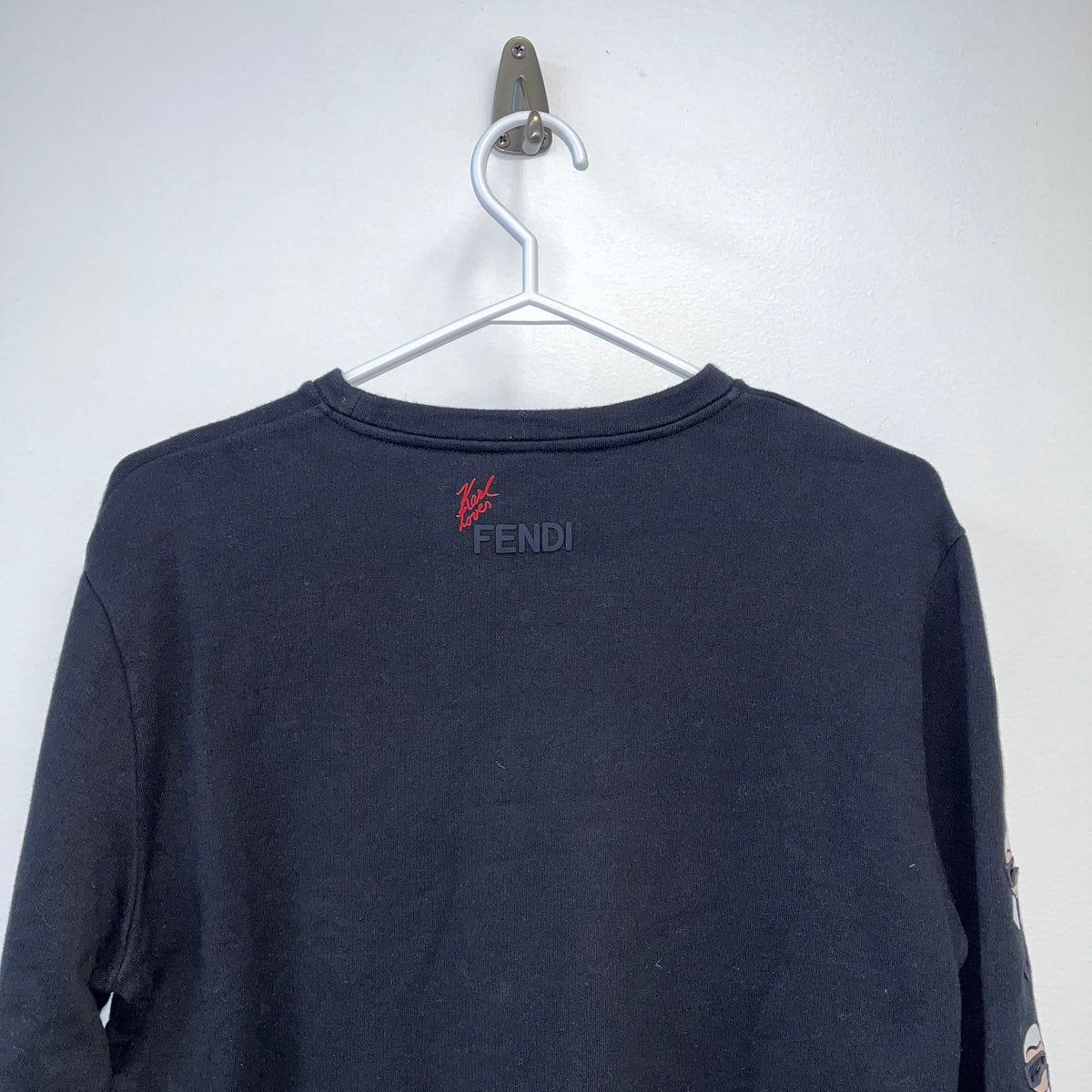 Fendi Black Cropped Crew Neck Sweatshirt Karl Print On Sleeve