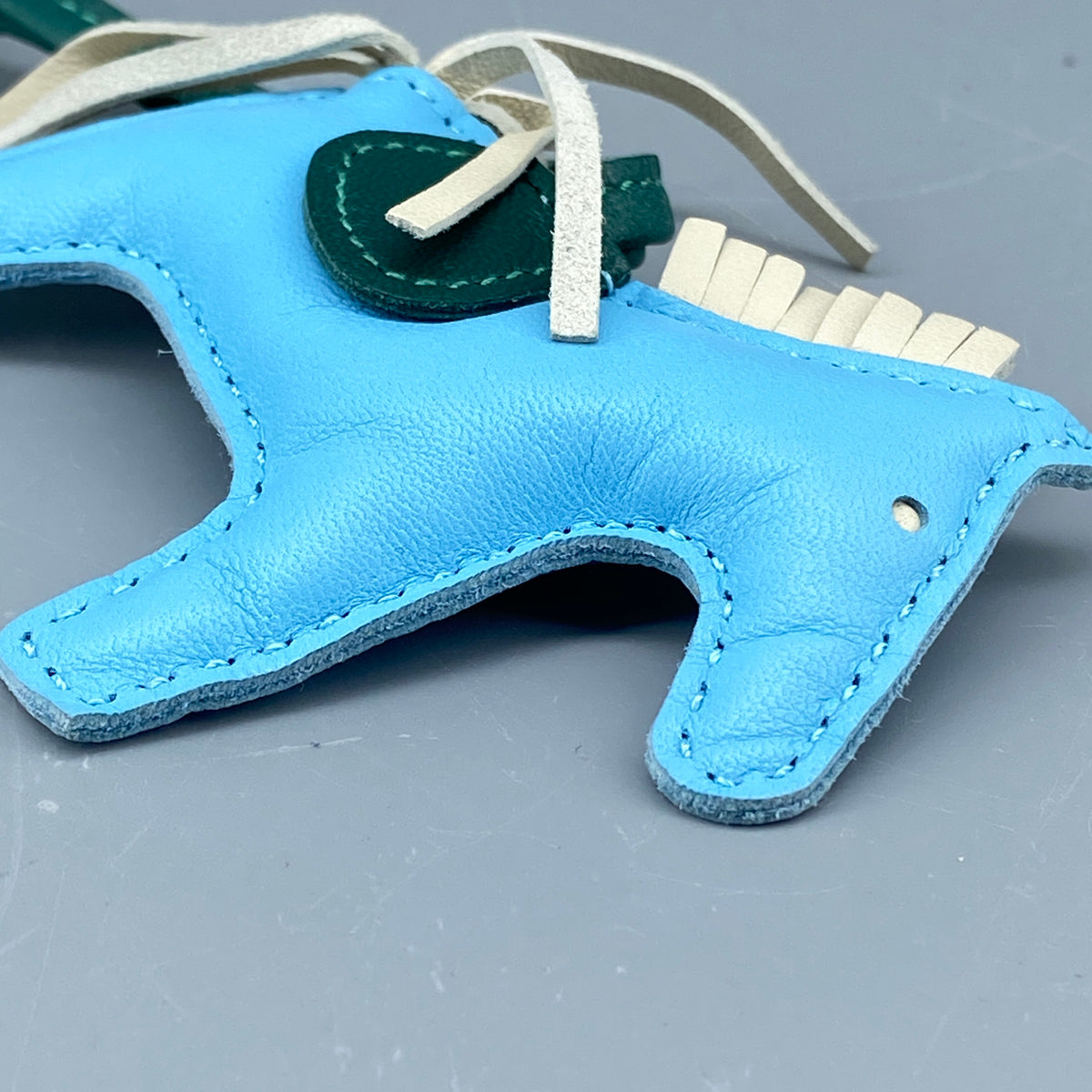 Hermes Rodeo Small Horse Bag Charm Light Blue & Green Leather