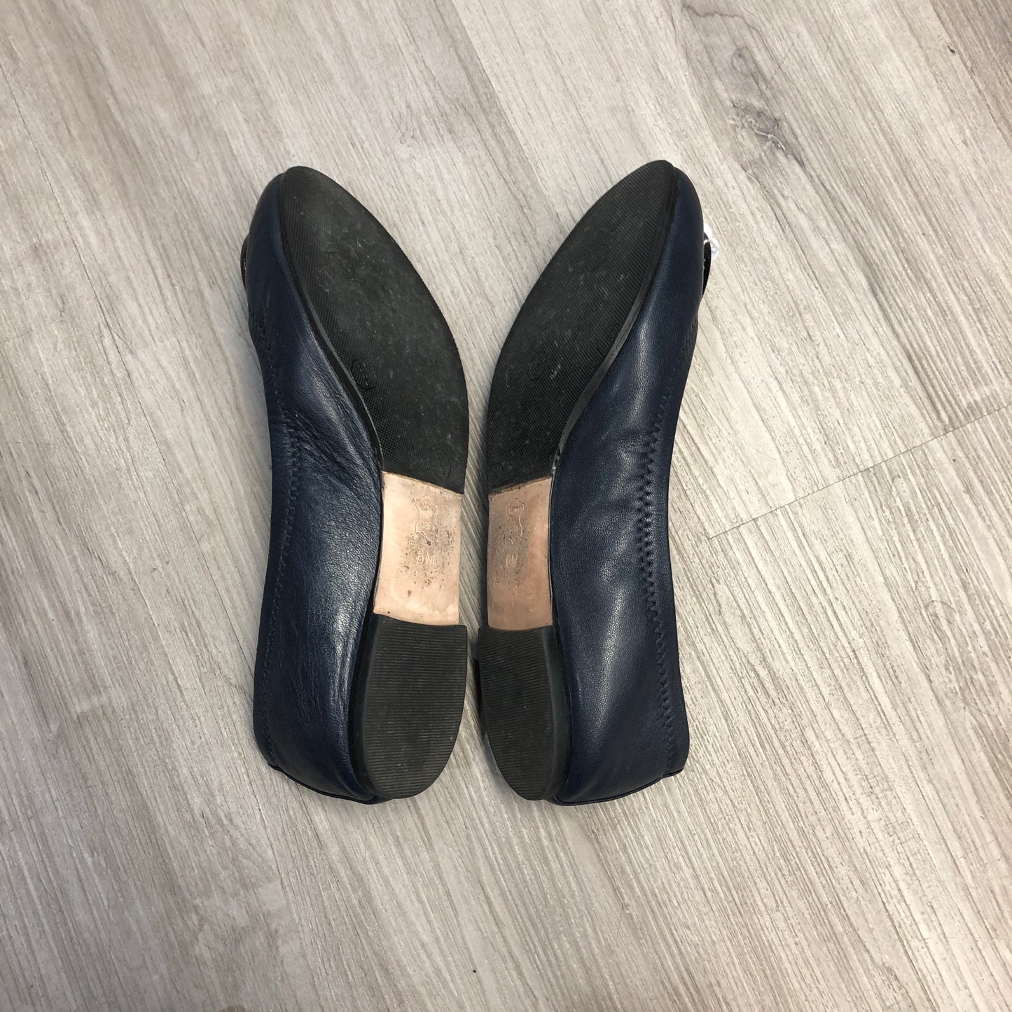 Tory Burch Reva Logo Ballet Flats 6M Navy Blue