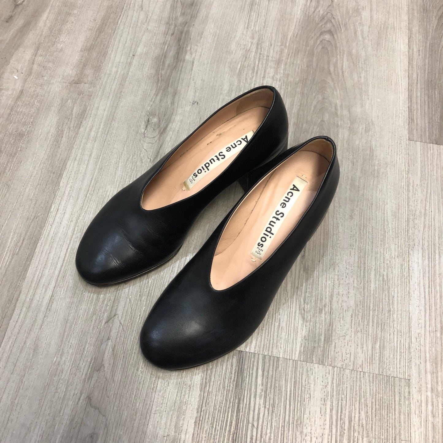 Acne Studios Women's Smooth Leather Round Toe Block Heel Slip-On Pumps Shoes 36 Black