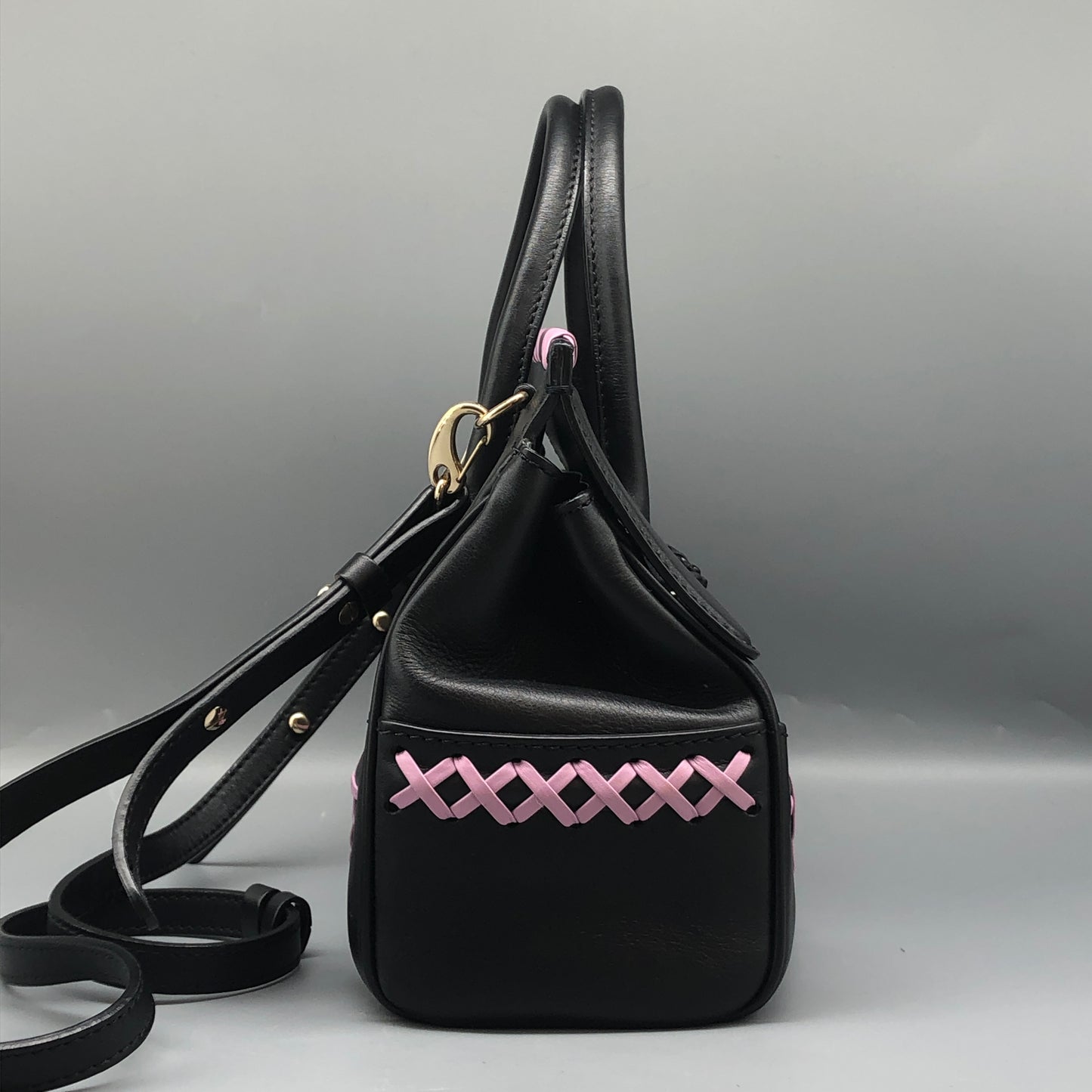 Versace La Medusa Black/Pink Leather Small Tote Bag