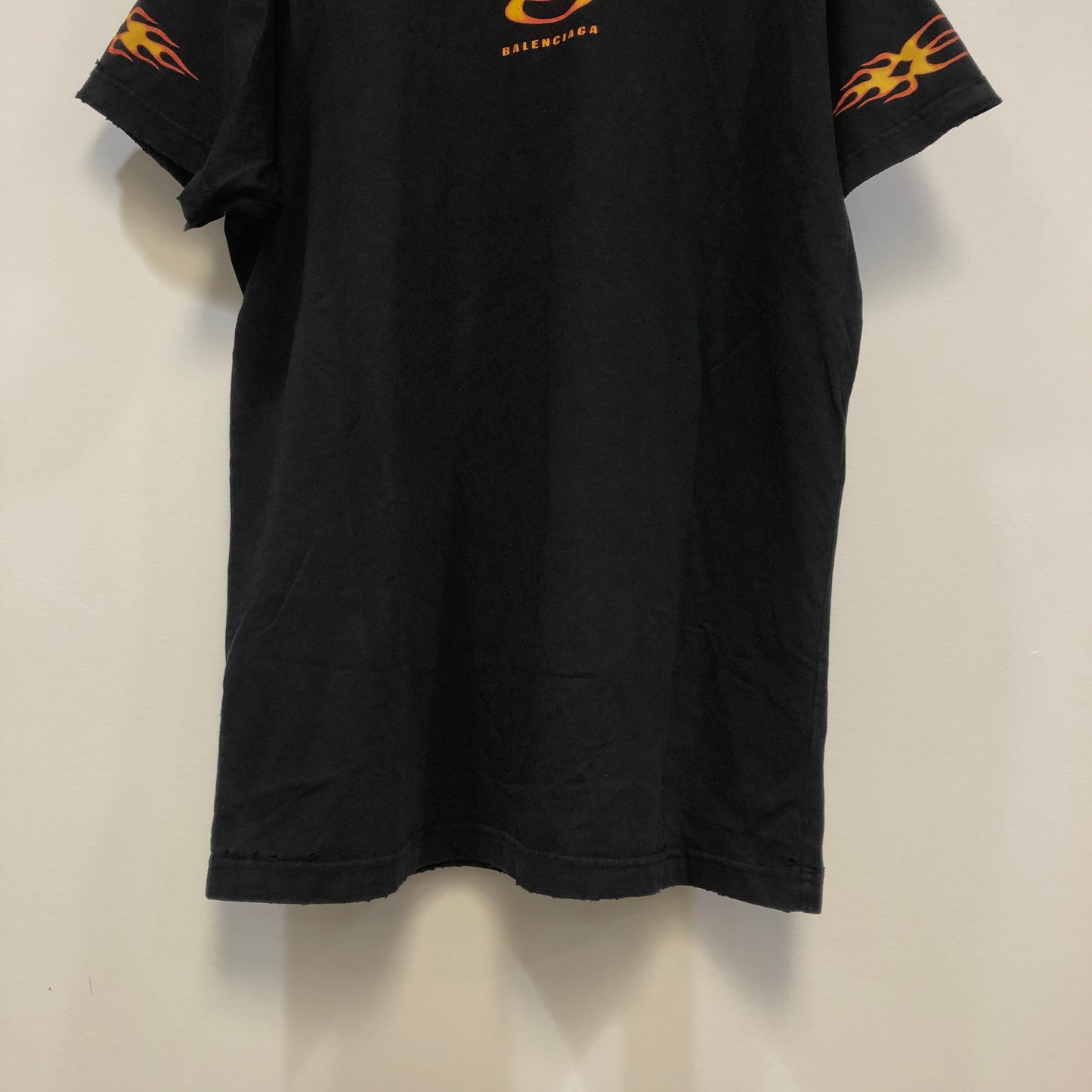Balenciaga Fire Logo Distressed T-Shirt L Black