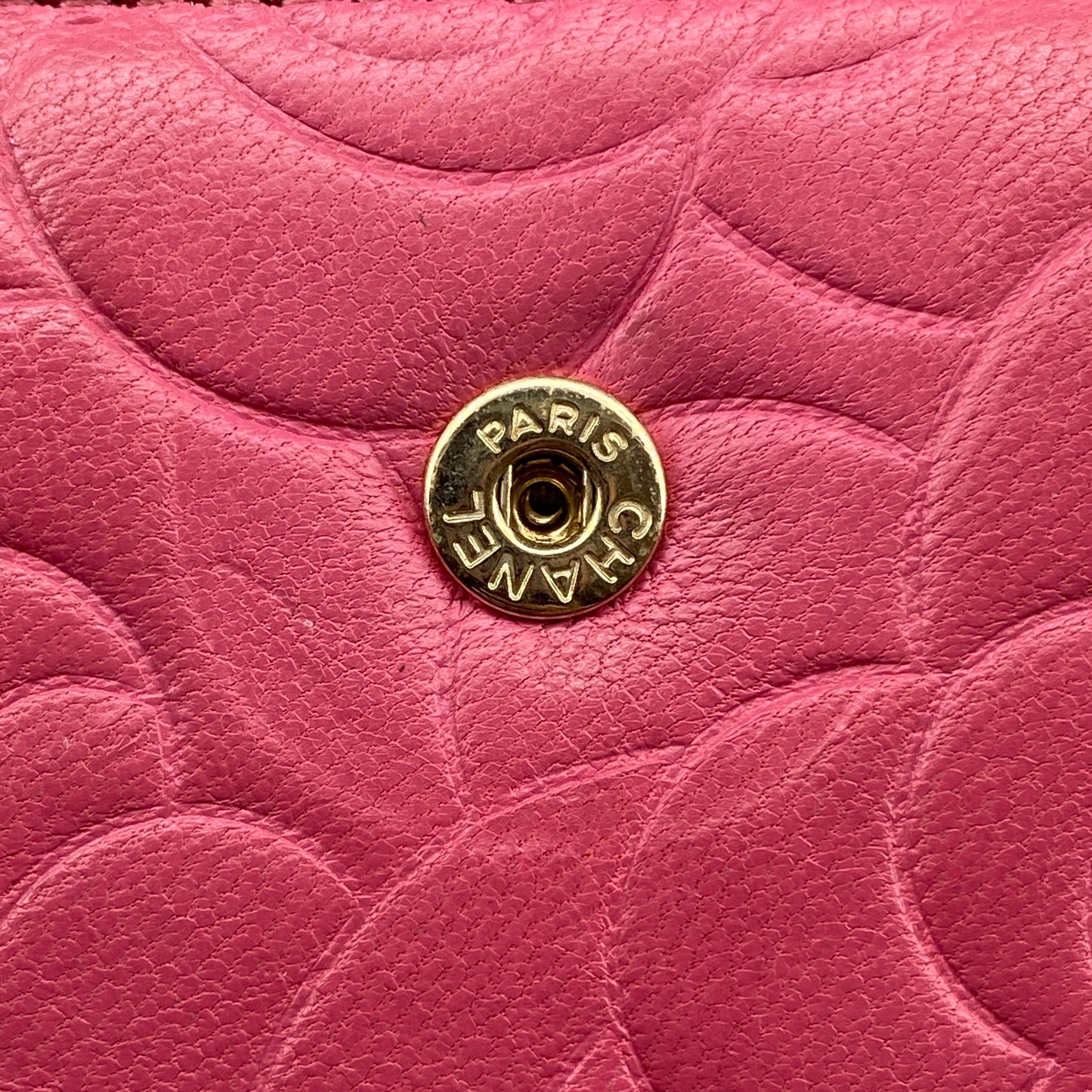 Chanel Pink Camellia Embossed Leather Flap Wallet