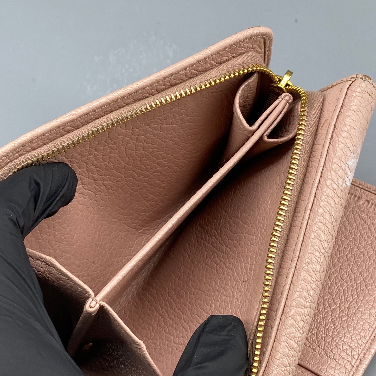Miu Miu Blush Pink Pebbled Leather Tri-Fold Wallet