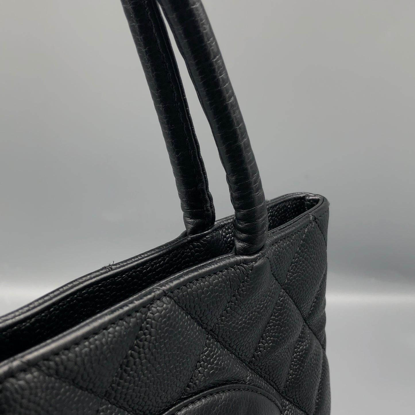 Chanel Quilted Caviar Leather CC Tote Bag Black