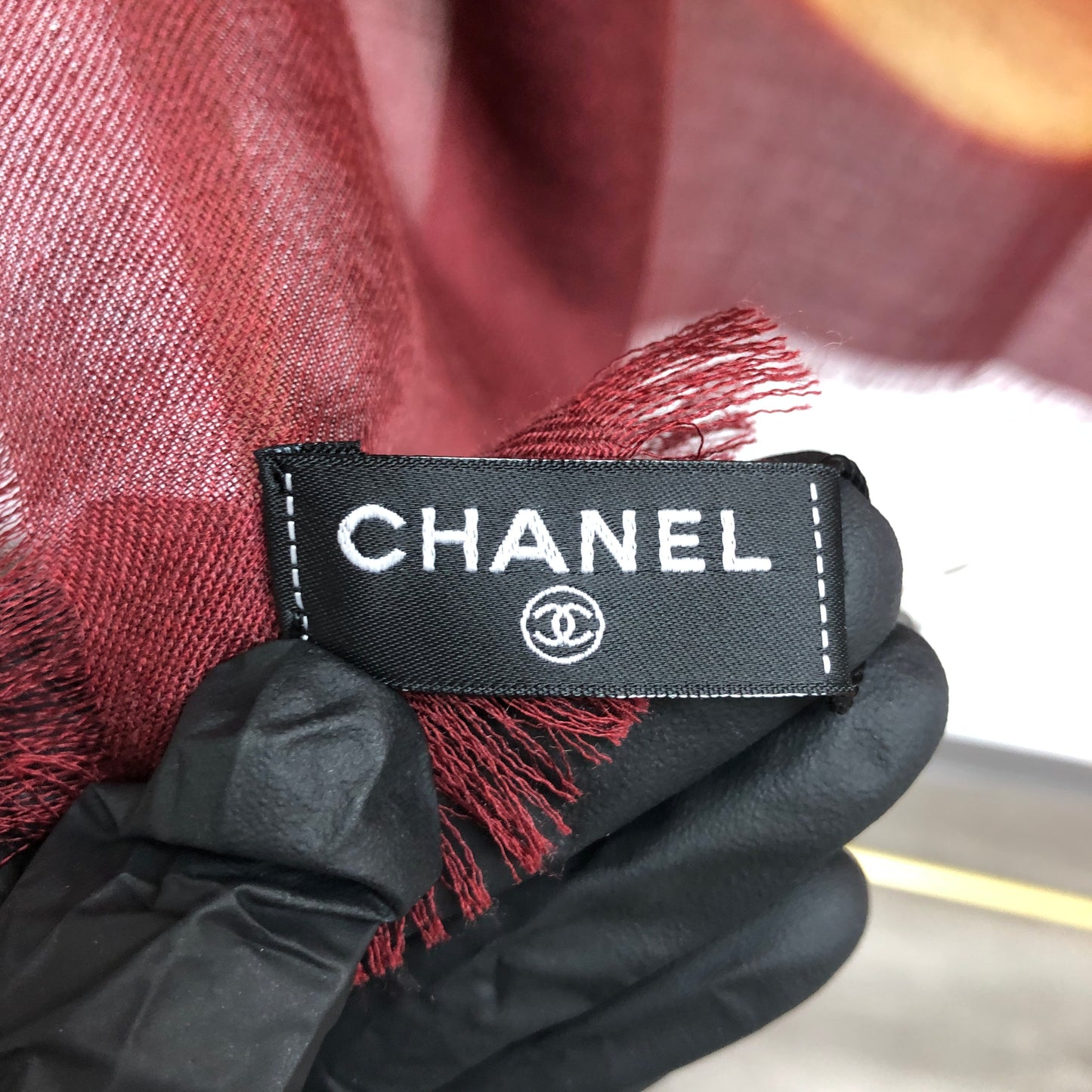 Chanel Dark Red/Yellow Cashmere Scarf 138×184 cm