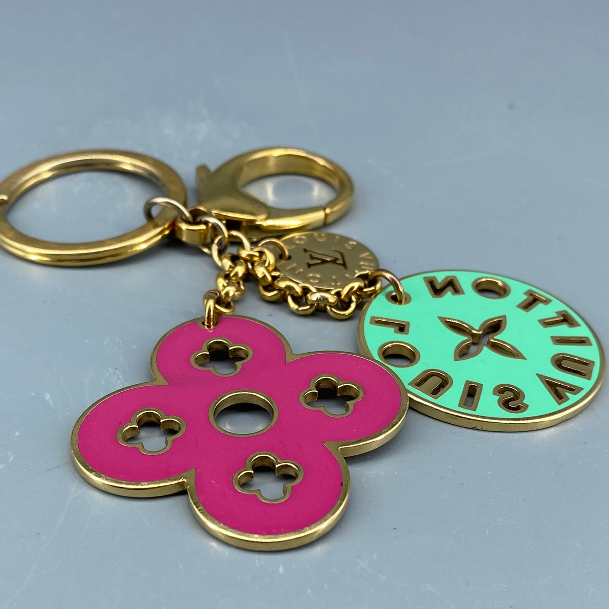 Louis Vuitton Gold Tone Multicolor Flower Key Charm Keychain