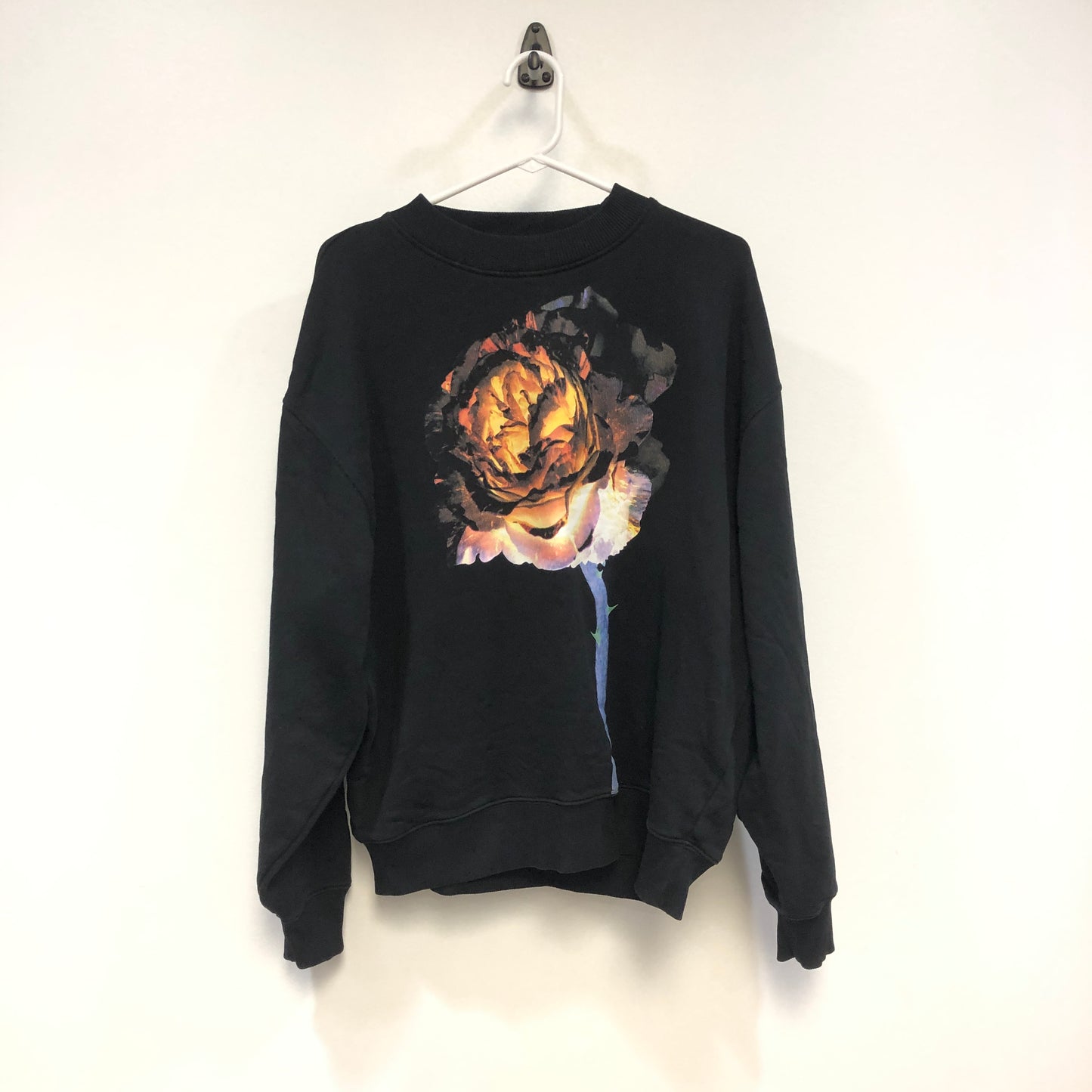Acne Studios Rose Print Crew Neck Sweatshirt Size XS Black