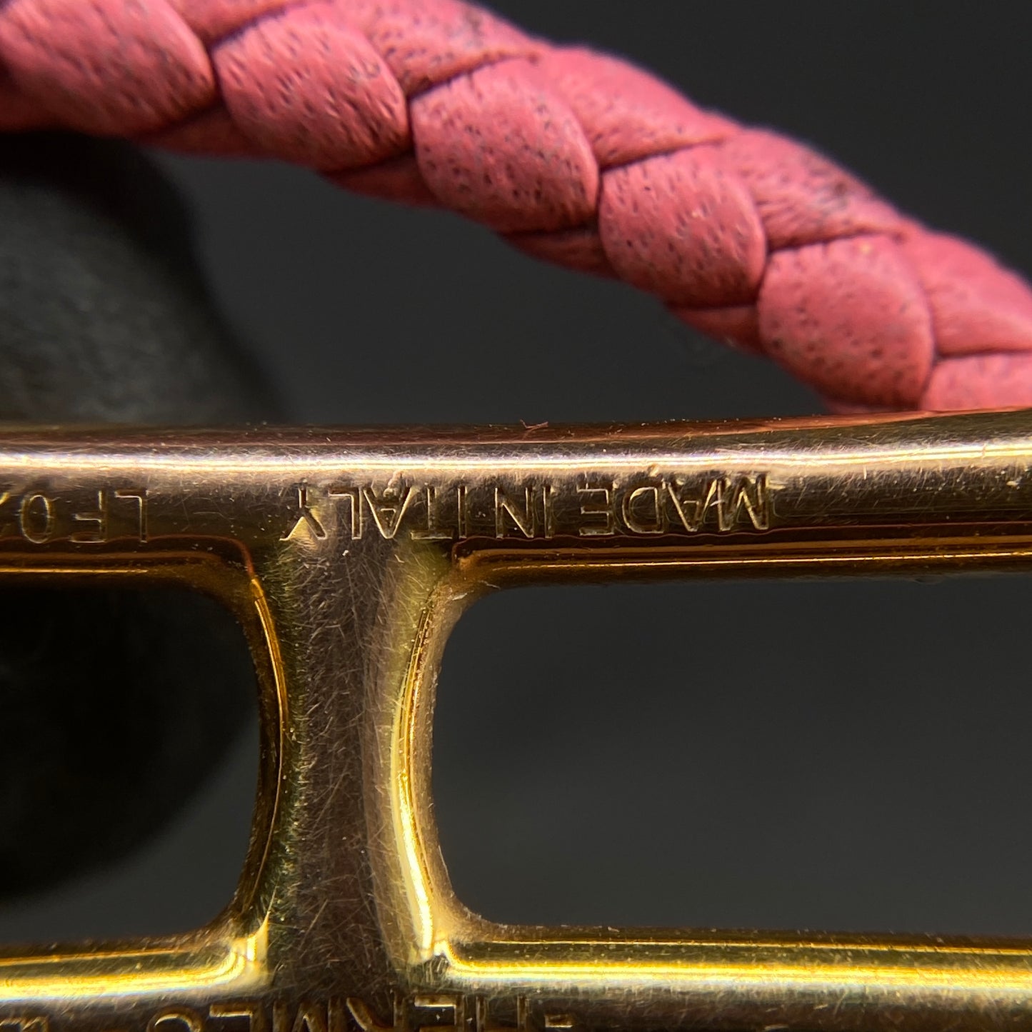 Hermes Pink Braided Leather Gold Buckle Bracelet