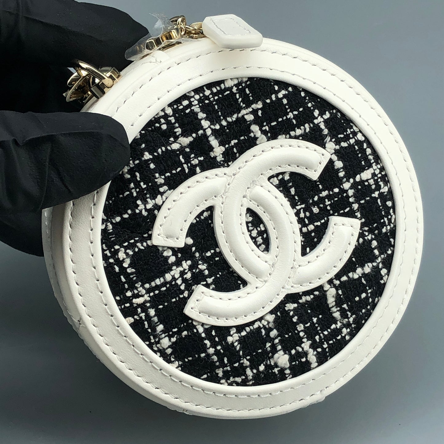 Chanel Tweed Round Mini Chain Coin Case Bag Charm