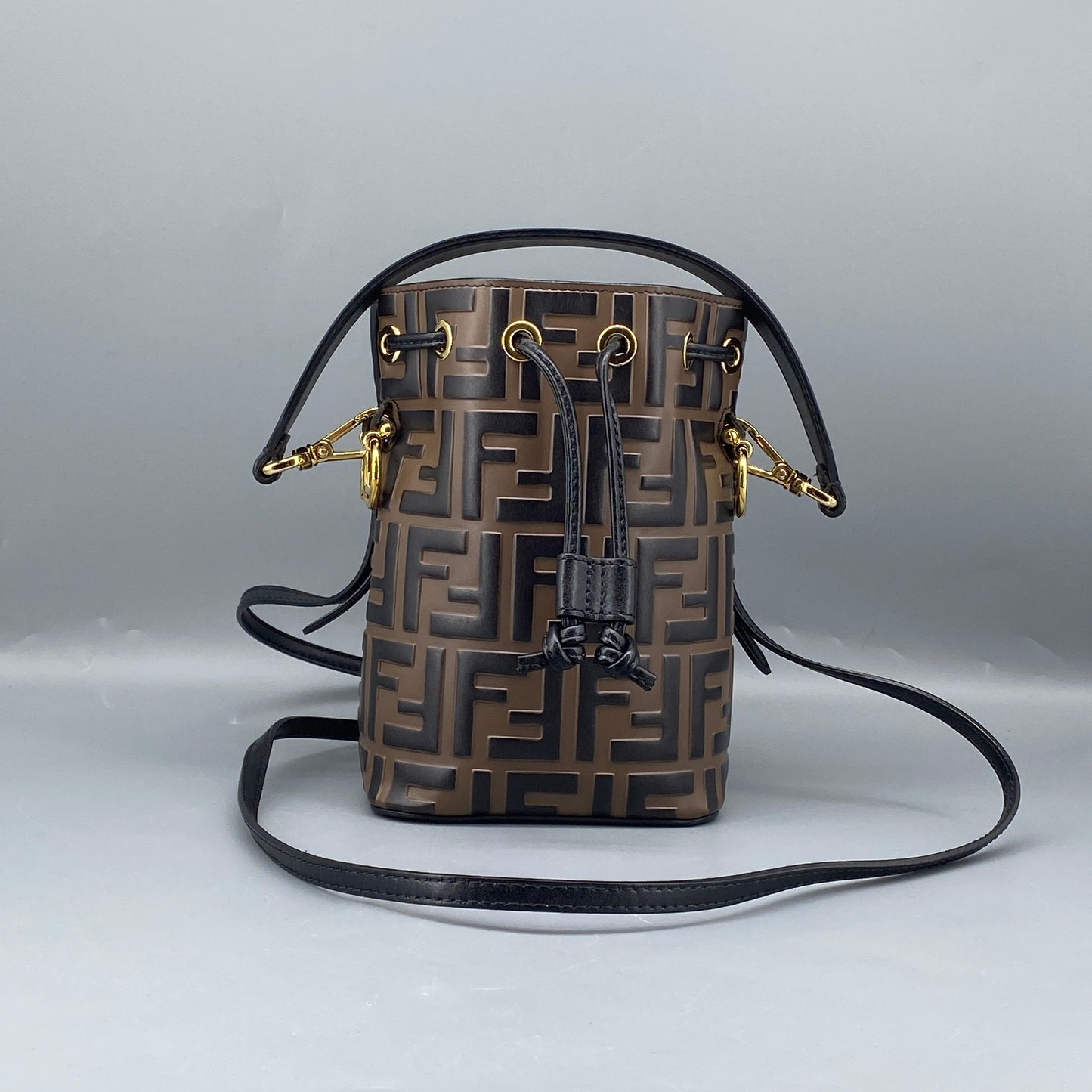 Fendi Brown FF Print Mini Drawstring Bucket Bag