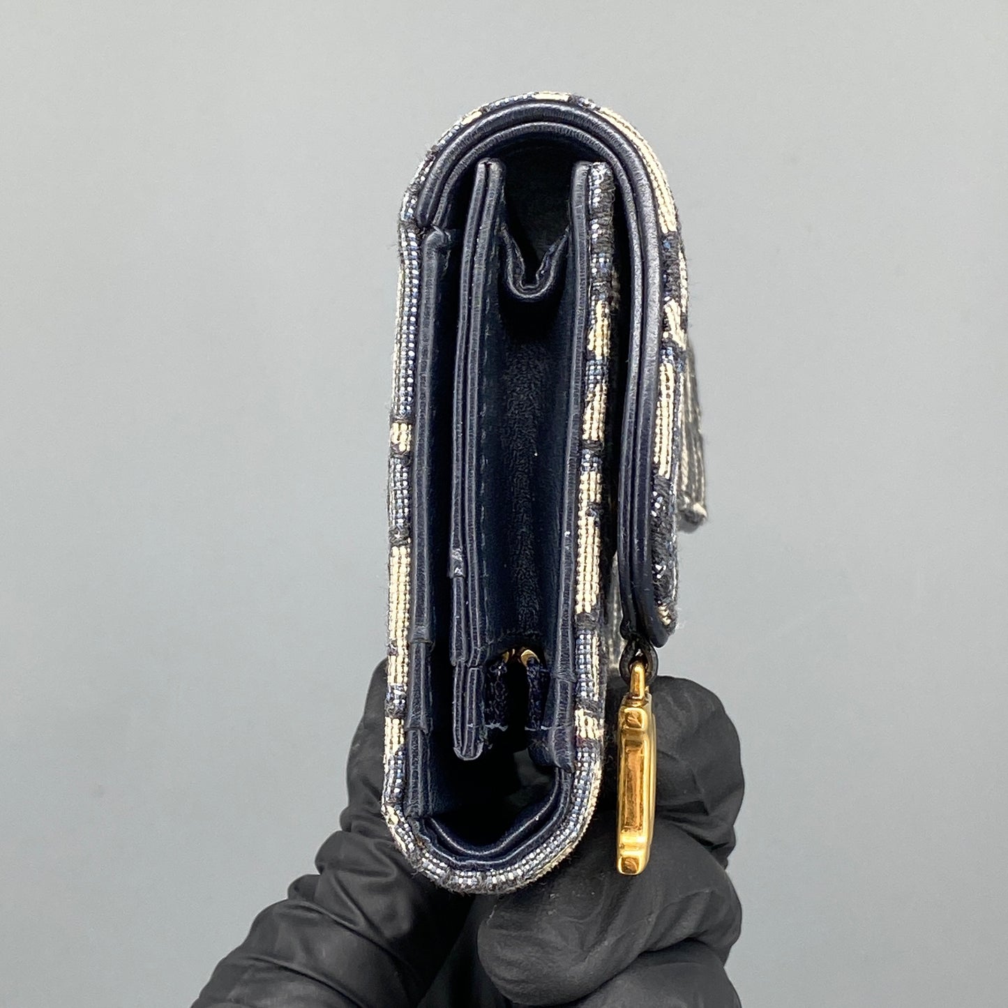 Christian Dior Oblique Saddle Compact Wallet Navy/Grey