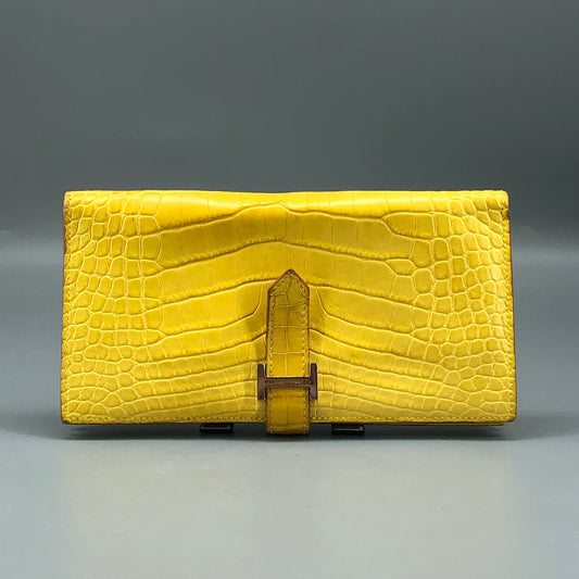 Hermes 2011 Bearn Alligator Long Wallet Yellow