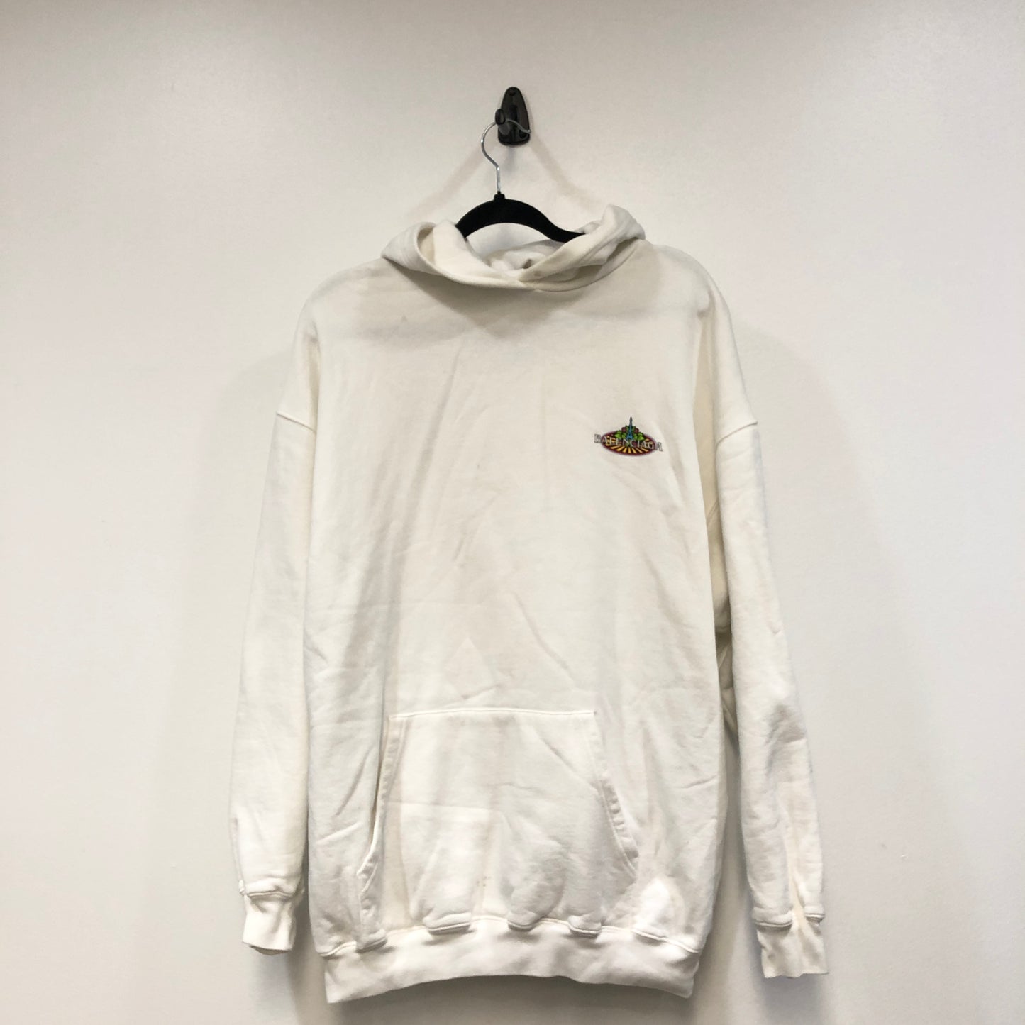 Balenciaga Eiffel Tower Bonjour Logo White Cotton Oversized Hoodie Size S