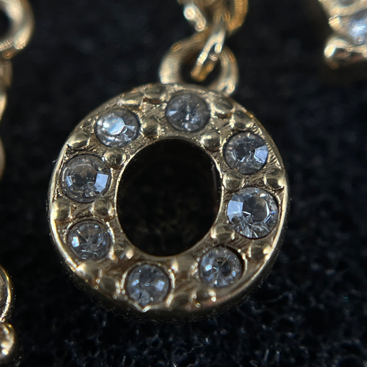 Christian Dior Gold Tone Crystal Letter Hoop Earrings