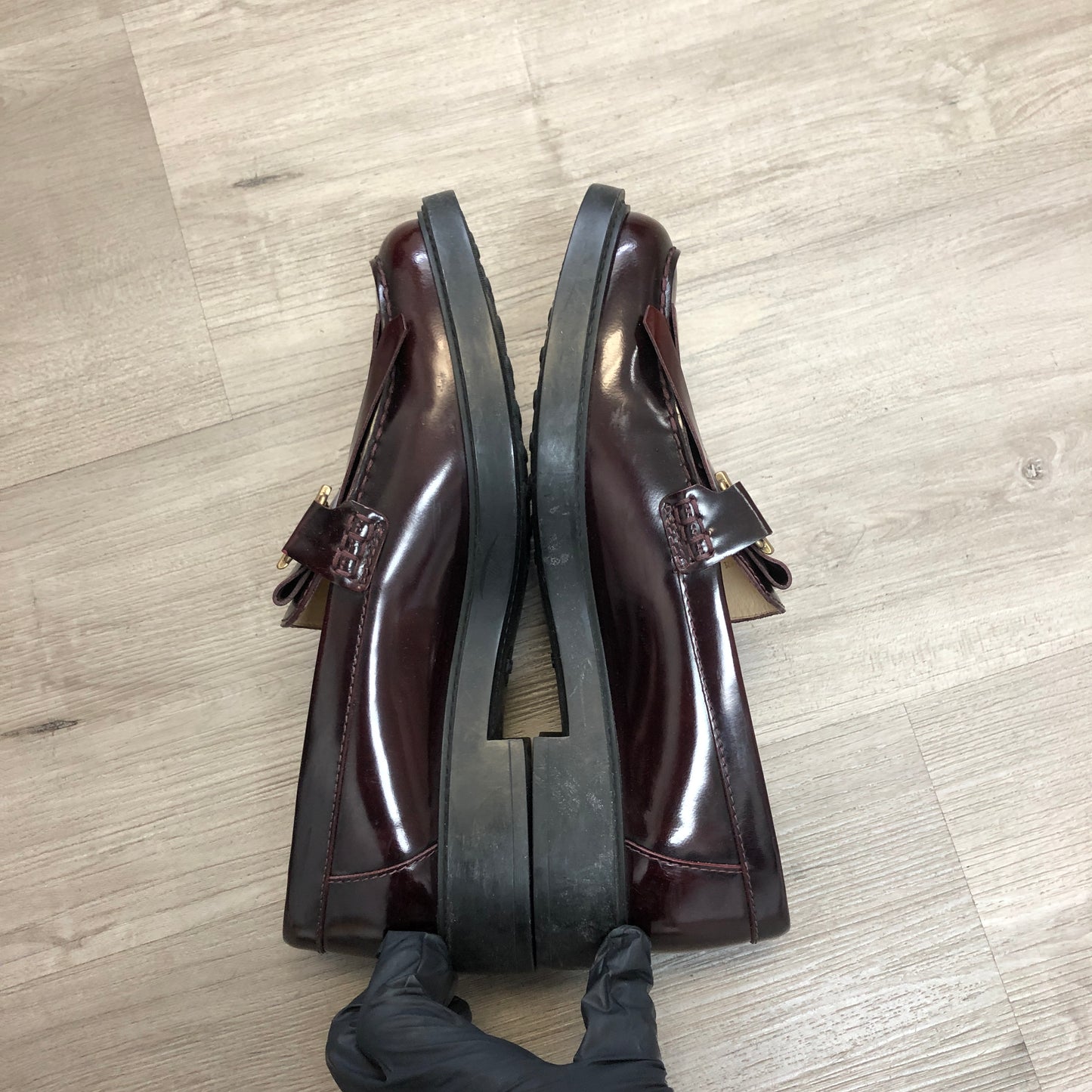 Tod’s Women’s Double T Patent Leather Loafer Shoes 37 Burgundy