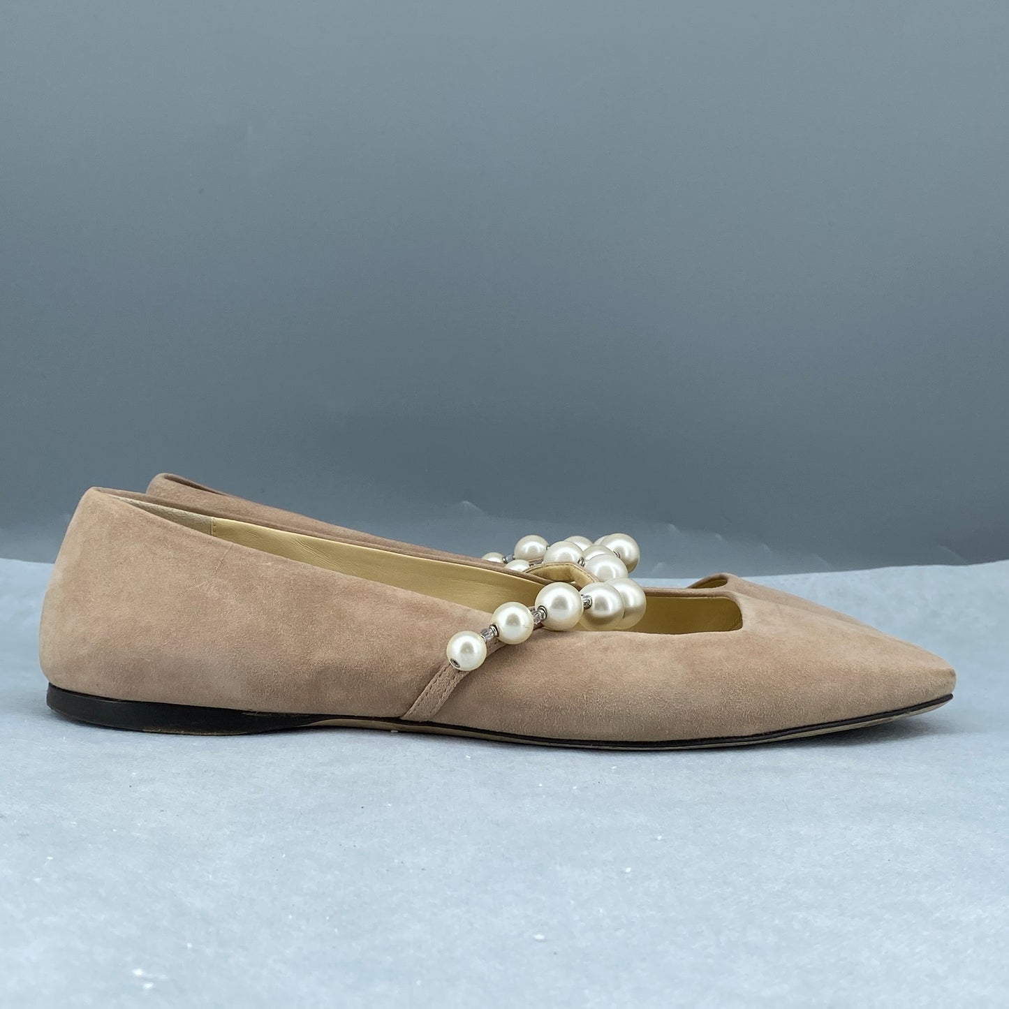 Jimmy Choo Women's Pearl Strap Suede Flat Shoes Size 40 Pink Nude