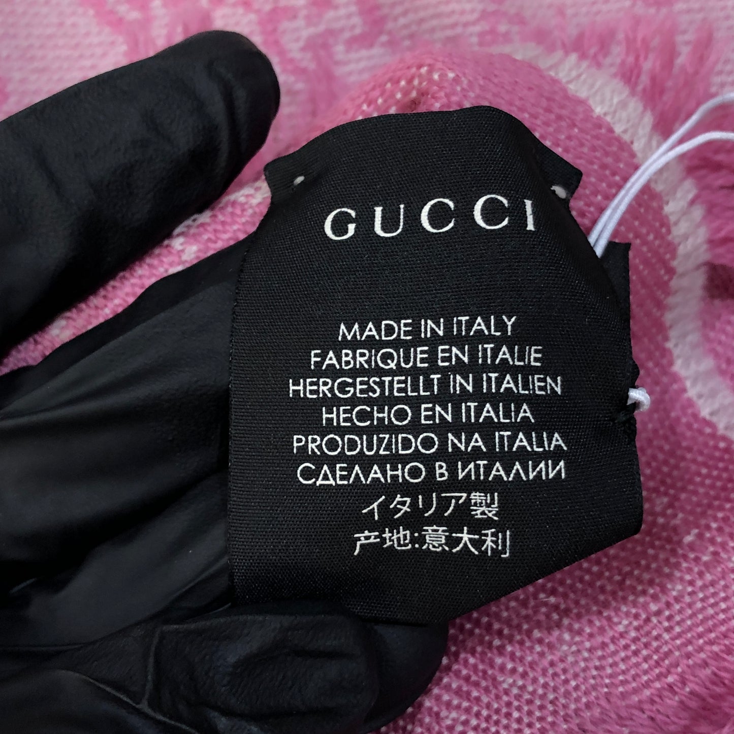 Gucci Pink & Light Pink Allover Pattern Fringed Scarf 180*48 cm