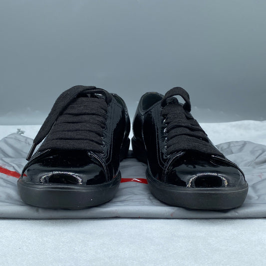 Prada Women's Black Patent Leather Lace-Up Low Top Sneakers Size 35.5