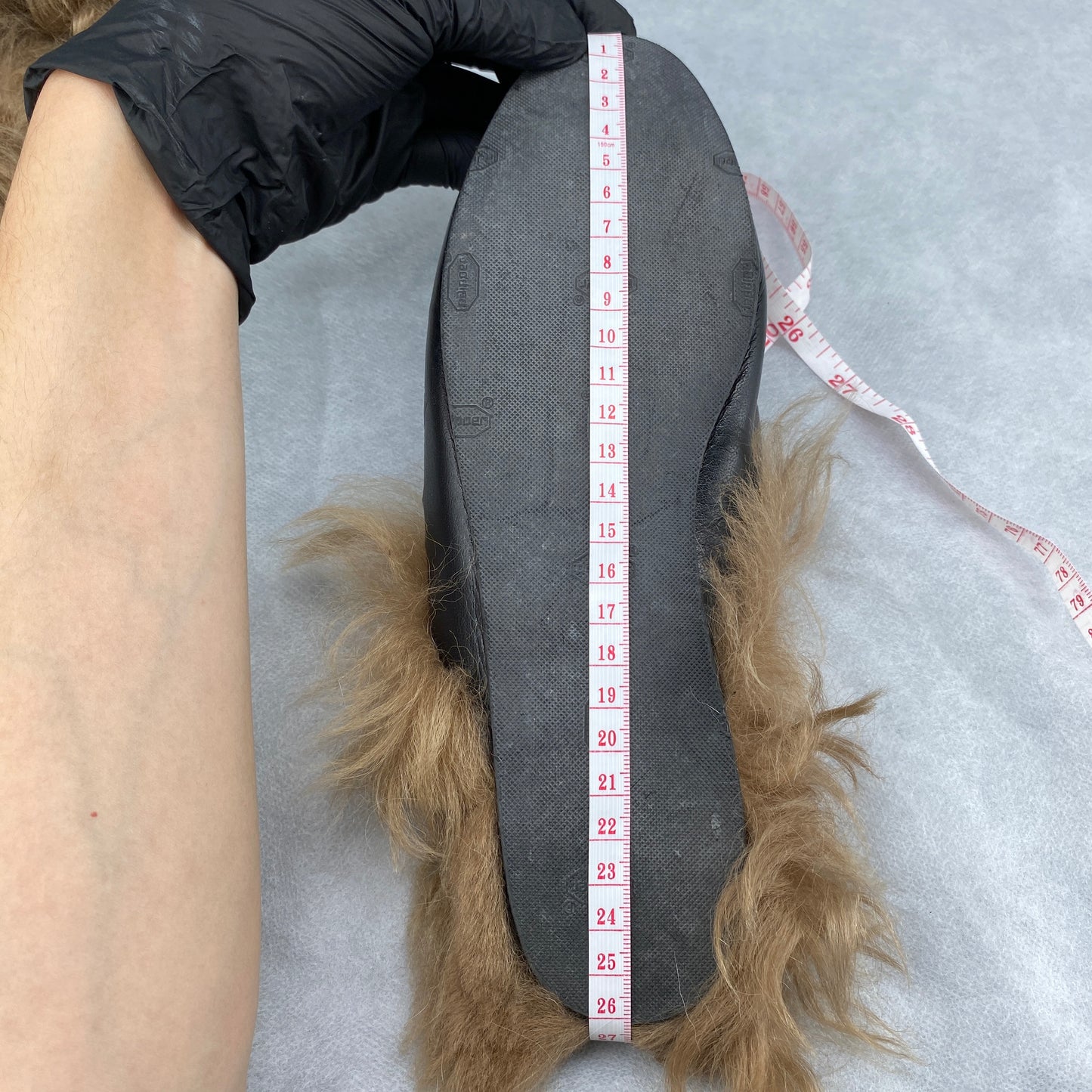Gucci Women's  Black Leather Star Embroidery Horsebit Fur Lined Backless Mule Loafers Outsole 26cm