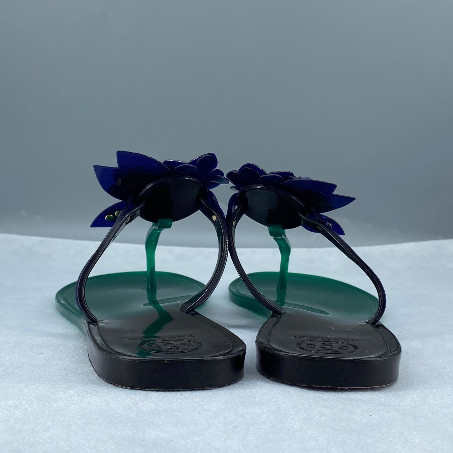 Tory Burch Women's Green Purple Floral Jelly Flip Flops Size US8