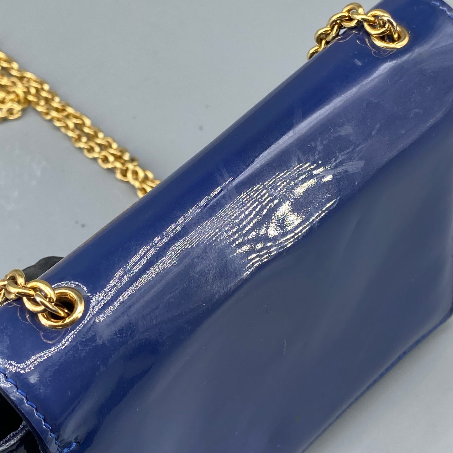 Salvatore Ferragamo Vara Bow Patent Leather Shoulder Bag Royal Blue