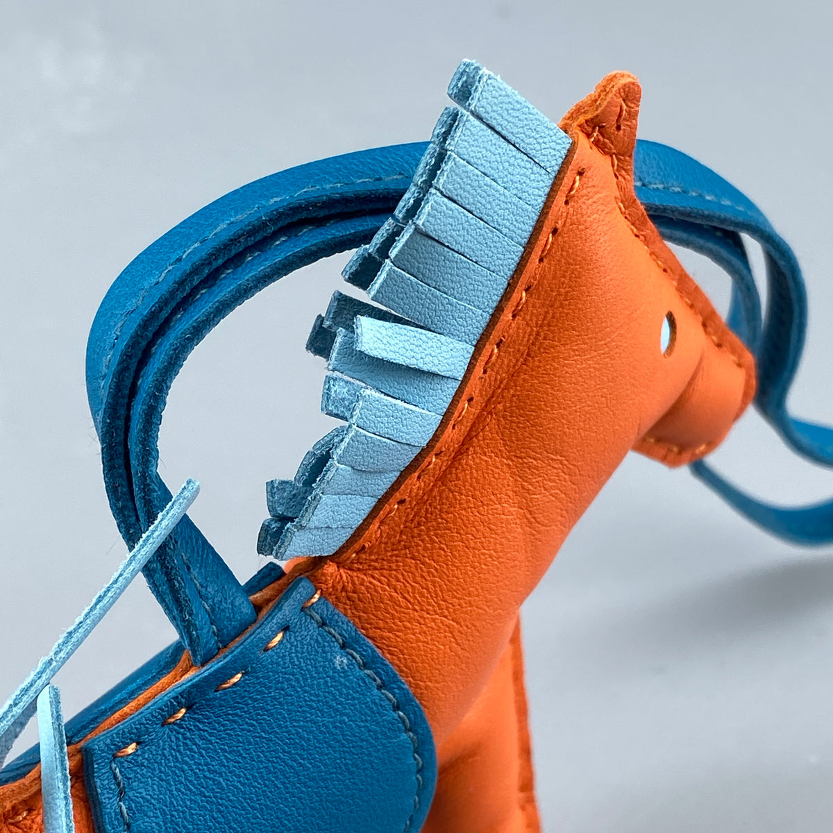 Hermes Rodeo Large Horse Bag Charm Orange & Blue Leather