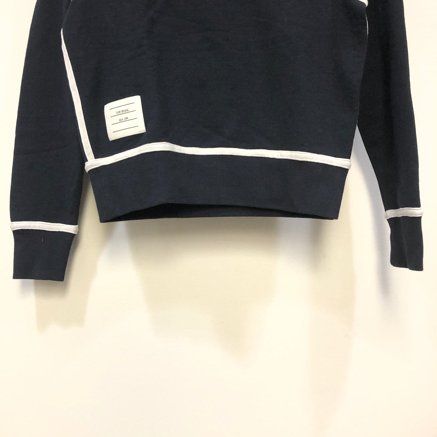 Thom Browne Navy White Piping V‑Neck Long Sleeve Sweater 38