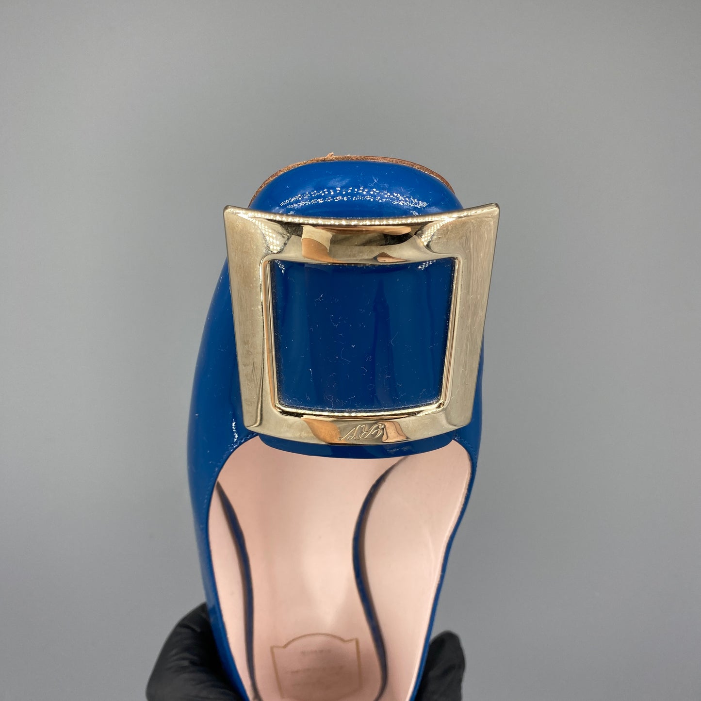 Roger Vivier Metal Buckle Patent Low Heel Shoes Size 40 Royal Blue
