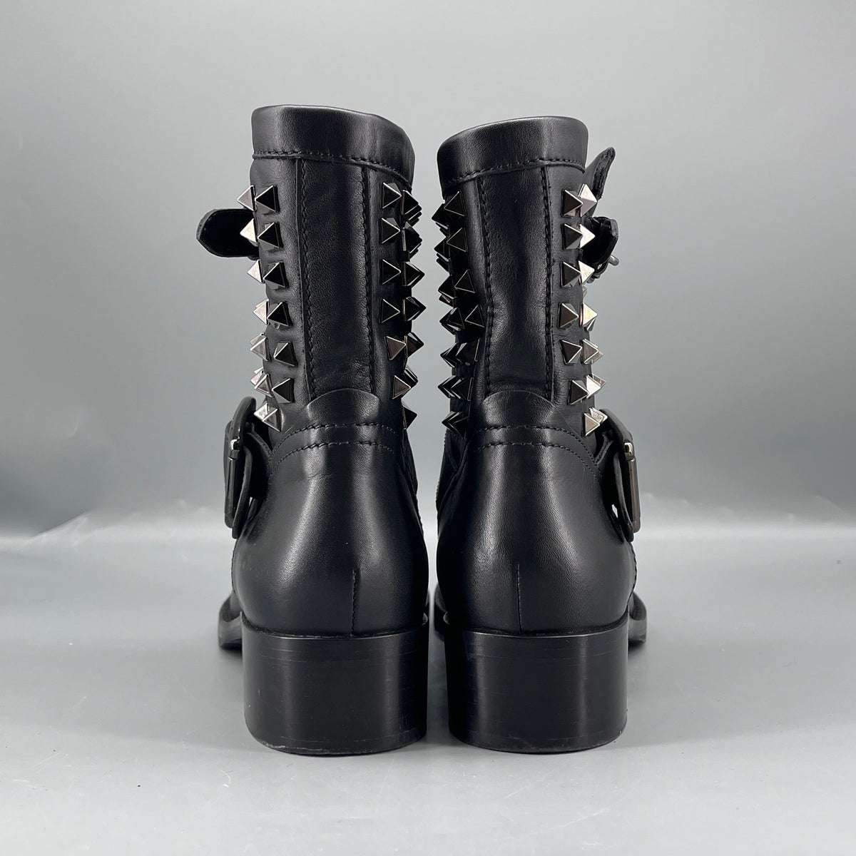 Valentino Black Leather Rockstud Ankle Boots size 37.5
