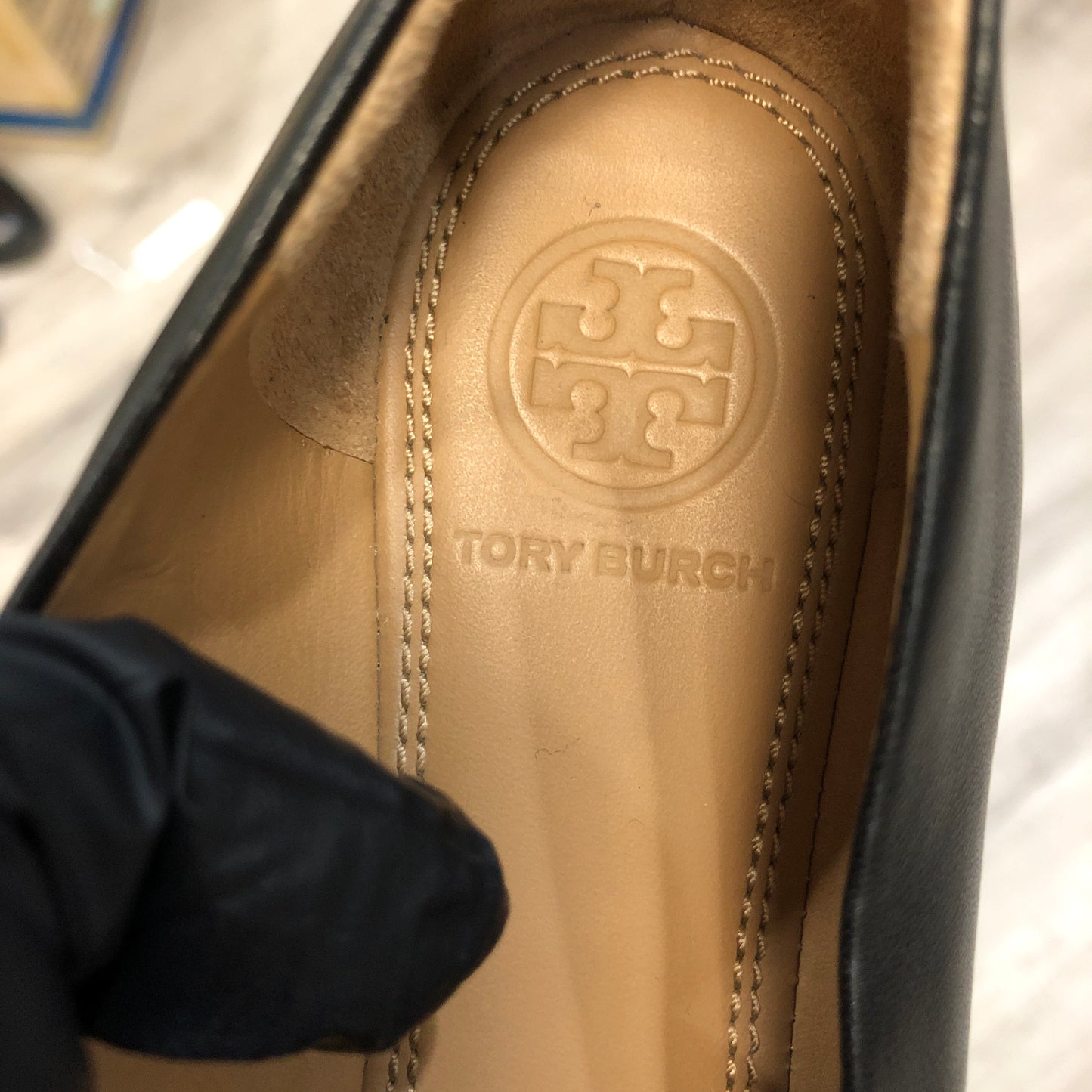 Tory Burch Leather Round Toe Ballet Flats Size 5.5 Black